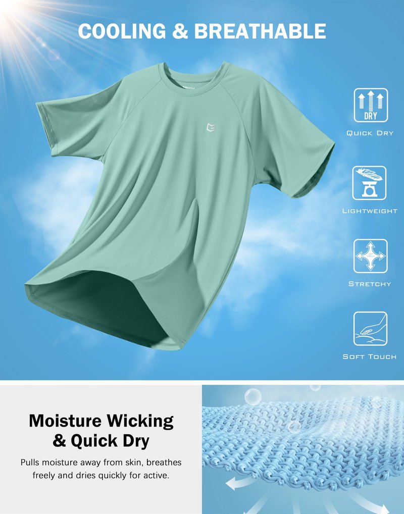 G Gradual Men's Athletic Workout T-Shirts Moisture Wicking Cooling Running Shirts Short Sleeve Performance Tee for Gym Tennis(Jasmine Green,XXL)
