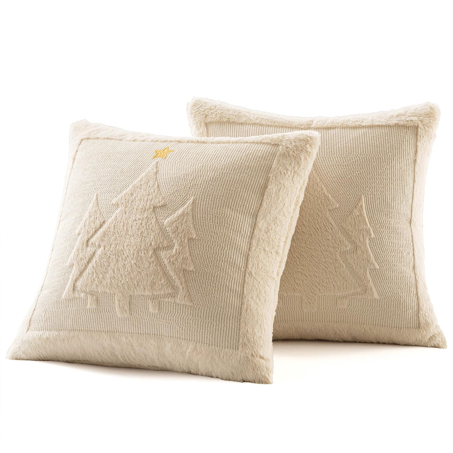 MIULEE Christmas Trees Pillow Covers Set of 2 Decorative Soft Throw Pillows Plush Faux Fur Wool Embroidered Couch Cushion for Holiday Winter Home Decor Chair Sofa Bedroom Living Room,Beige 18x18inch