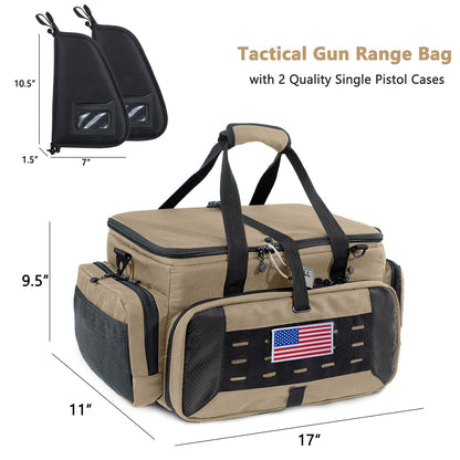VIGEGARI Large Pistol Range Bag Shooting - Tactical Gun Range Bag with 2 Pistol Cases, Gun Bags for Handguns, Womens Gun Bag for Men, Gun Carrying Duffle Bag for Gun Accessories