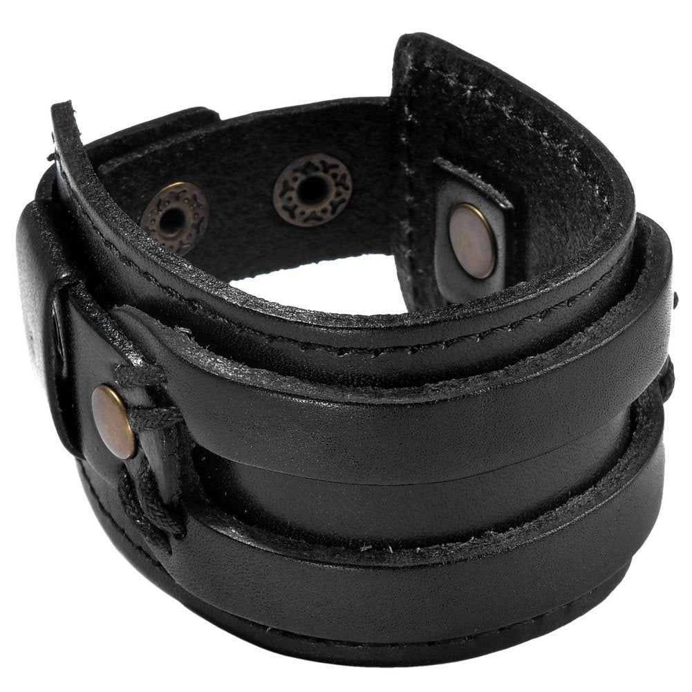 Zysta Punk Gothic Mens Genuine Leather 7.5"-8.3" Unisex Cool Wristband Cuff Bracelet Wide Bangle Rock Cosplay Costumes Black, Brown