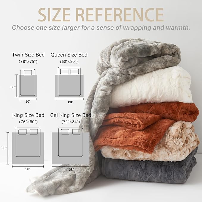 Krifey Grey Faux Fur Blanket King Size for Bed, 3D Marble Texture Soft Cozy Fuzzy Plush Thick Warm Blanket, Luxury Christmas Birthday Gifts for Women Mom Men, Room Decor, Marbled Grey, 108x90in