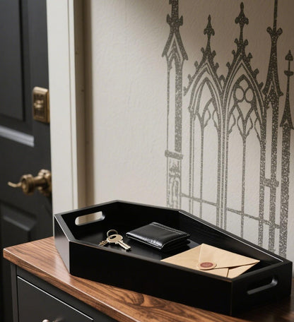 14.2'' Coffin Charcuterie Boards for Gothic Bedroom Kitchen Bathroom Decor - Sturdy Solid Wooden Spooky Halloween Tray for Emo Home