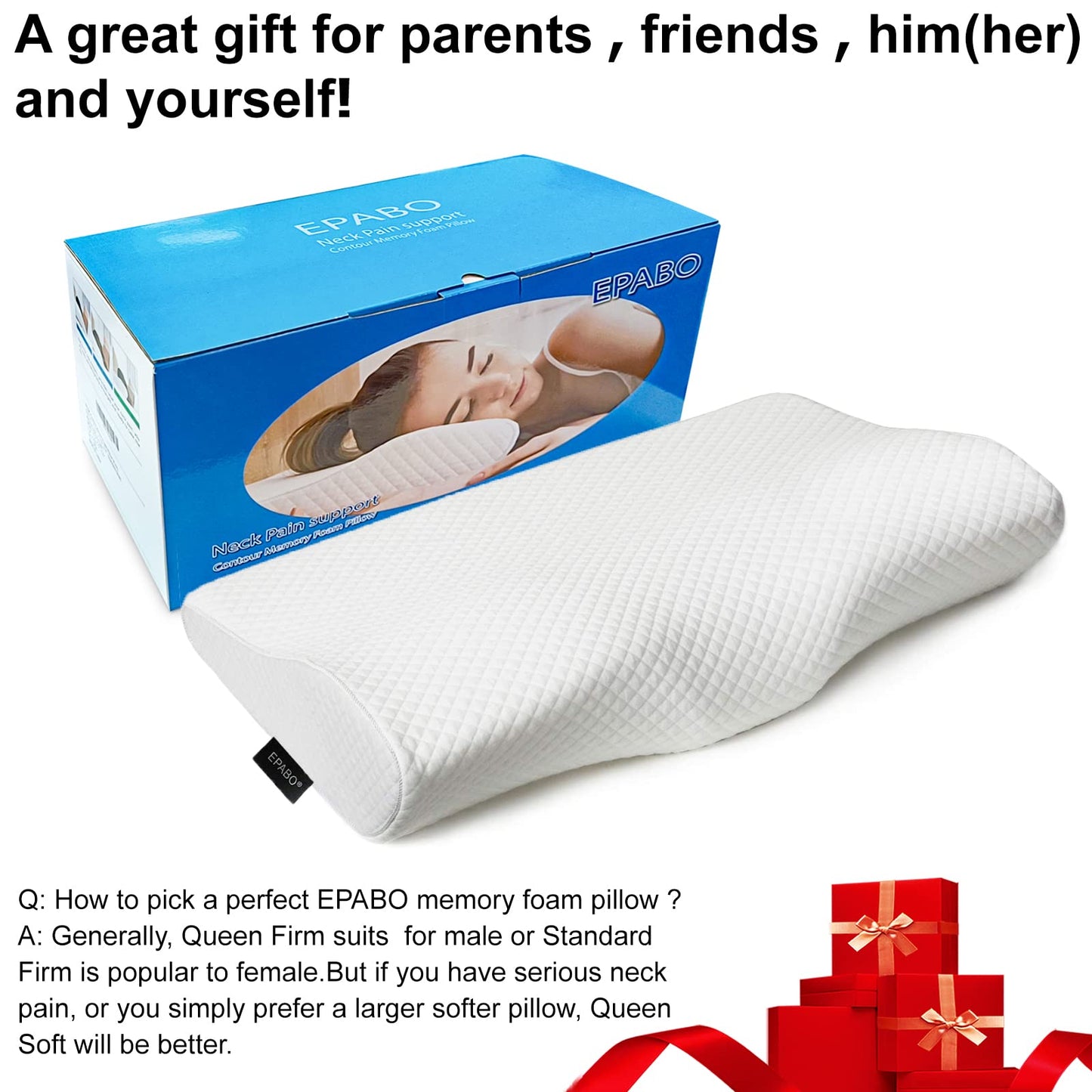 Contour Memory Foam Pillow Orthopedic Sleeping Pillows, Ergonomic Cervical Pillow for Neck Pain - for Side, Back and Stomach Sleepers, Free Pillowcase Included (Firm & Near King)