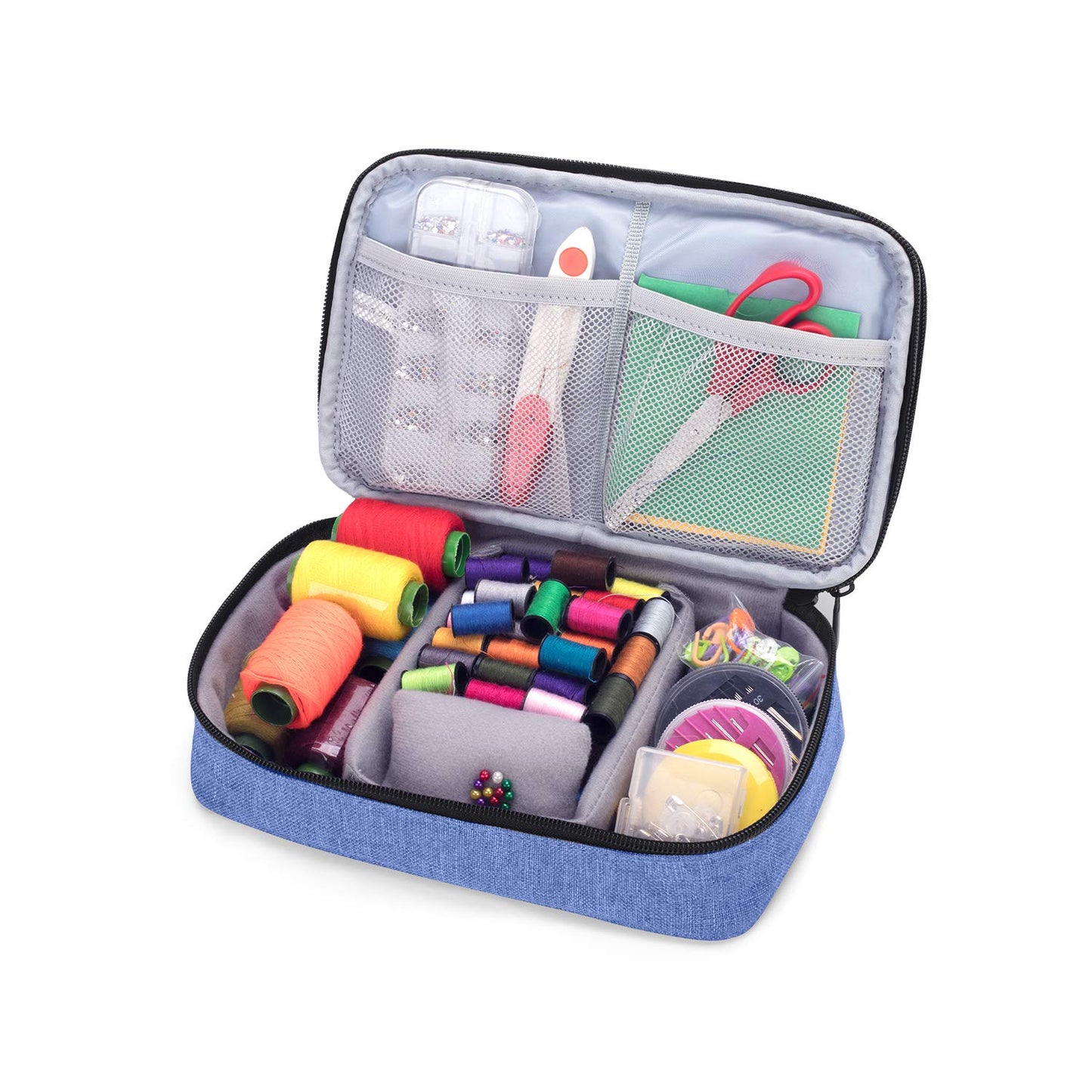 Luxja Sewing Accessories Organizer, Double-Layer Sewing Supplies Organizer for Needles, Scissors, Measuring Tape, Thread and Other Sewing Tools (NO Accessories Included), Dark Blue