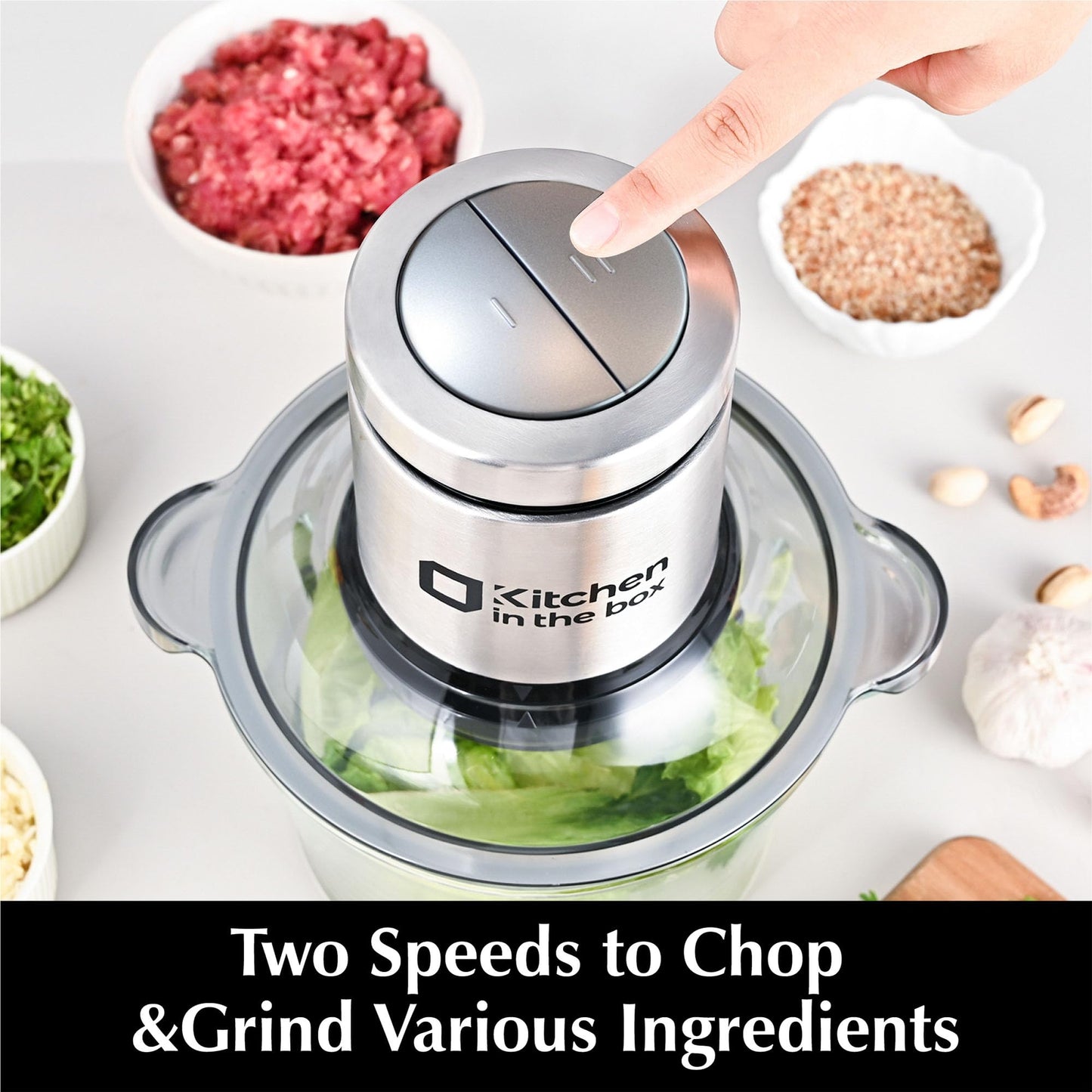 Kitchen in the box Mini Food Processor, Electric Meat Grinder & Food Chopper with 400W Powerful Veggie Chopper-One 3 Cup Bowl & S Blades for Meat/Fish/Vegetable/Baby Food
