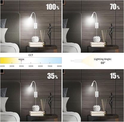 LED Wall Mounted Bedside Reading Light, Touch Dimmable Spot Lamp for Bedroom Headboard Light with 5V2A USB Port, Flexible Gooseneck, 4 Brightness Levels, Neutral White 4000K Lighting