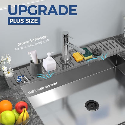 24" Splash Guard Plus Size Silicone Sink Faucet Drying Mat Handle Drip Catcher