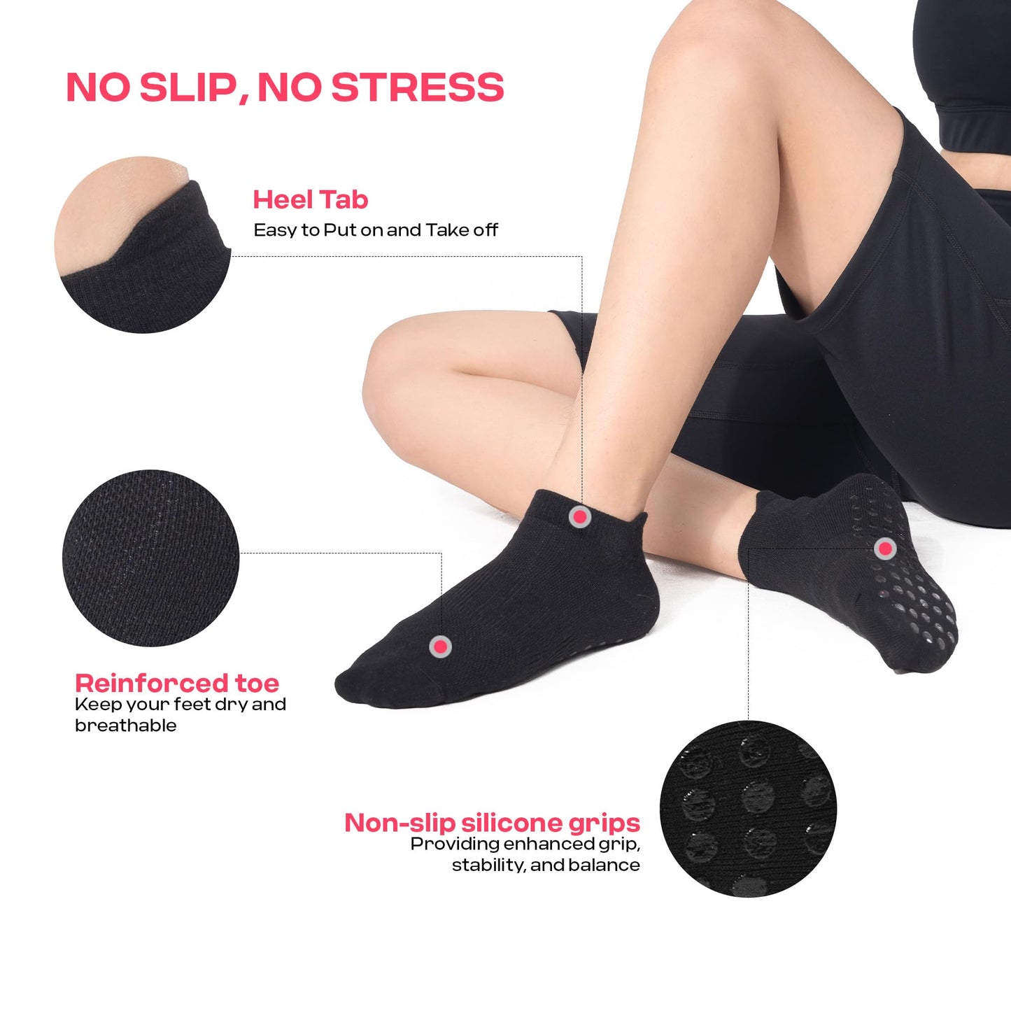 CoolMate Pilates Socks with Grips for Women, Yoga Socks, Crew Non Slip Women for Workout, Barre, Pilates Gifts