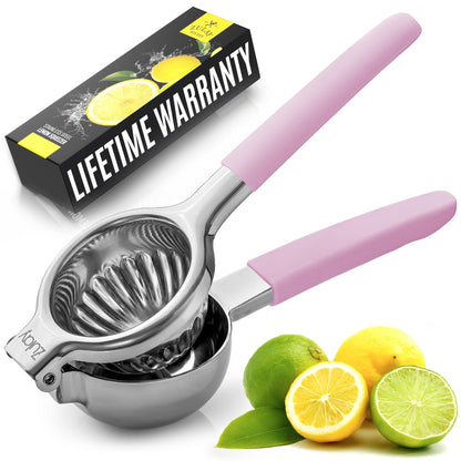 Zulay Lemon Squeezer Stainless Steel with Premium Heavy Duty Solid Metal Squeezer Bowl (Black Grip, Large)