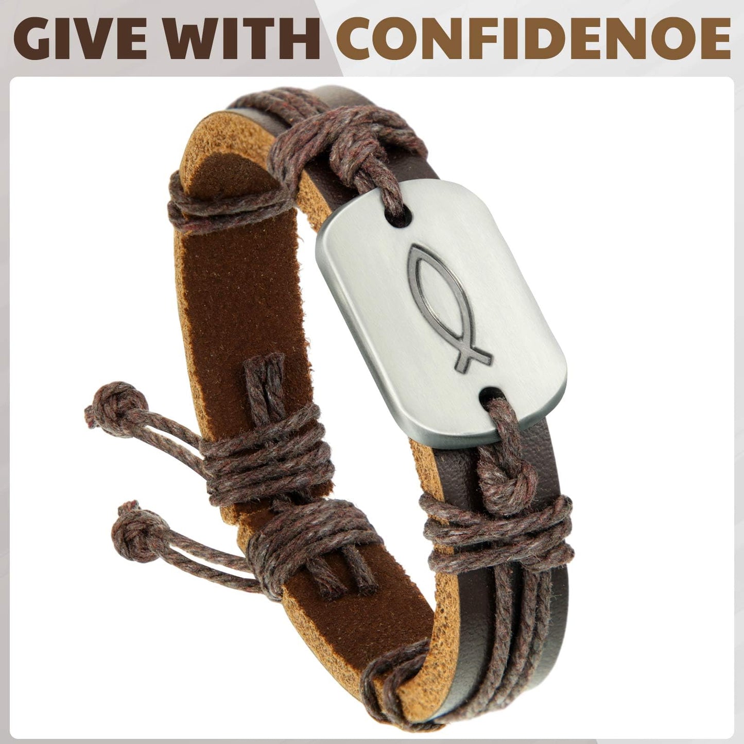 Landical 12 Pcs Fish Bracelet for Men First Communion Confirmation Gifts Men's Leather Wrap Fish Bracelet for Jesus Christian Charms Fishers Bracelets Bulk for Women