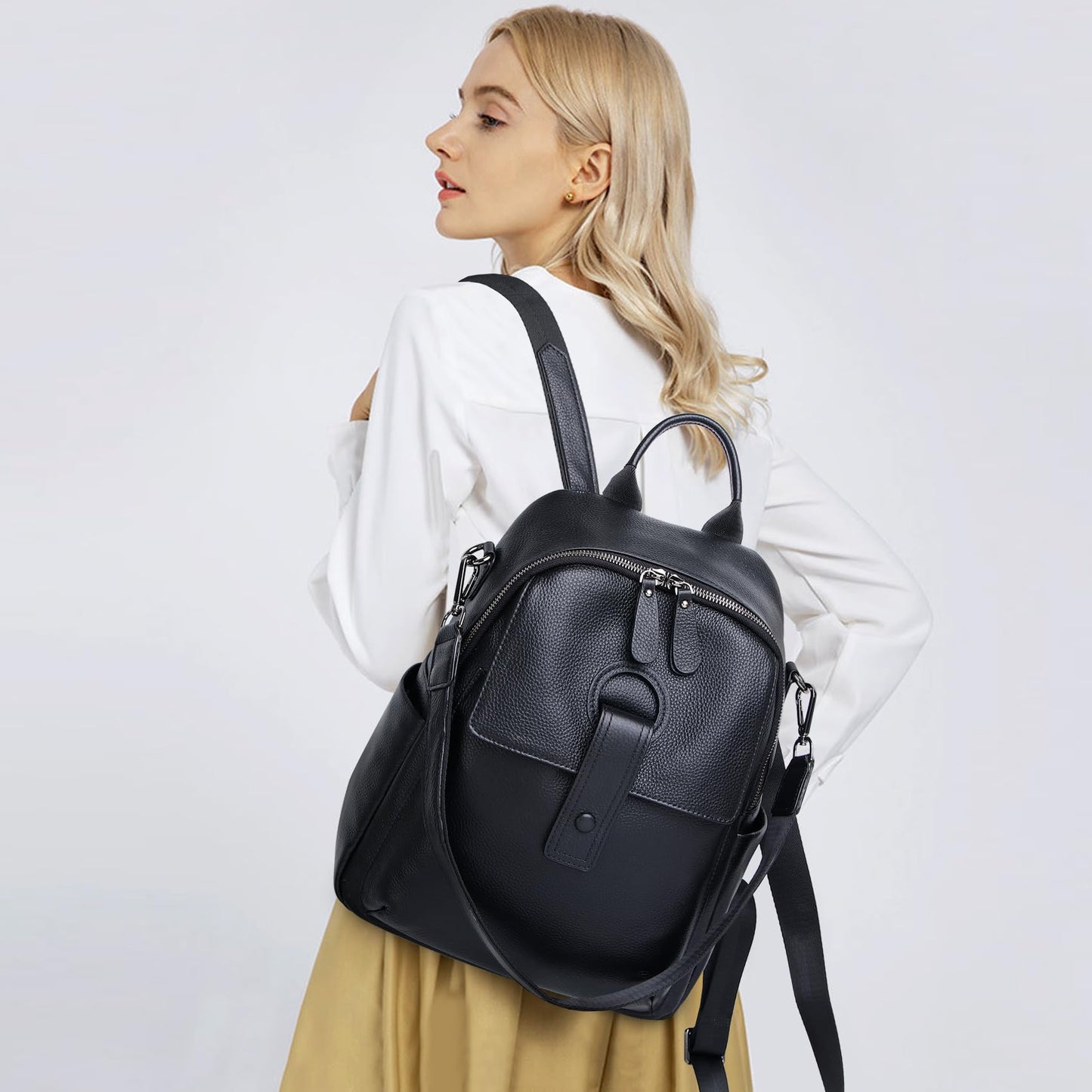 Wesccimo Genuine Leather Backpack Purse For Women Black Real Soft Leather Travel Convertible Ladies Shoulder Bag
