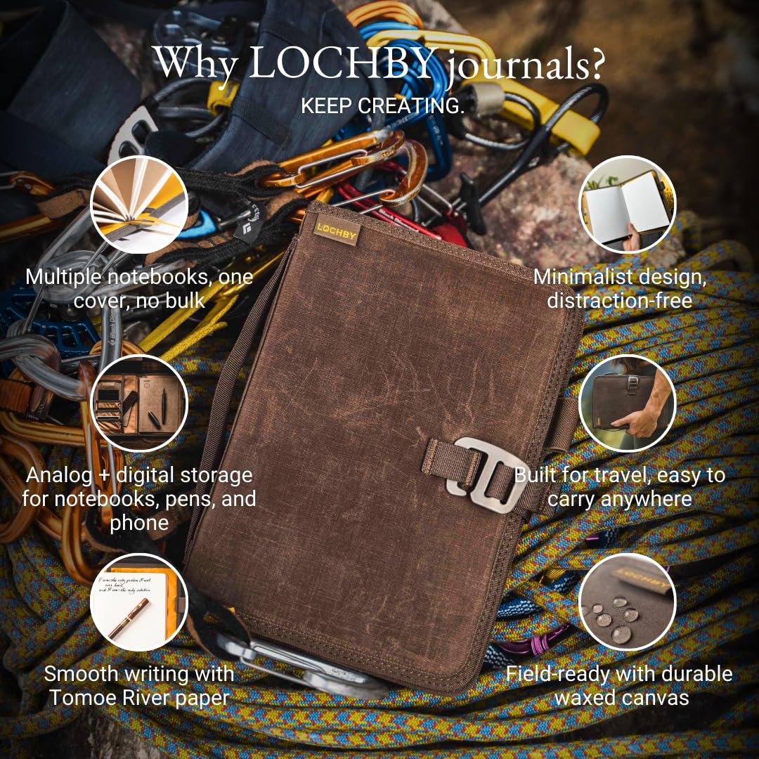 LOCHBY® Field Journal | Planner Cover | Water Resistant Waxed Canvas | Pen Loop | Included Tomoe River Notebook | Perfect for Travel, Art, Bullet Journal