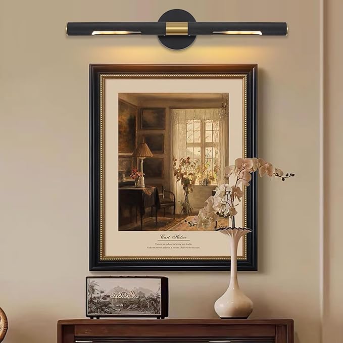 Modern Picture Light 24 inches Brushed Brass Gold Black Wall Sconce with Knurled Texture Cylinder Metal Shades Rotatable 360°Indoor Wall Lighting Fixture for Bathroom Vanity Lights Bedroom