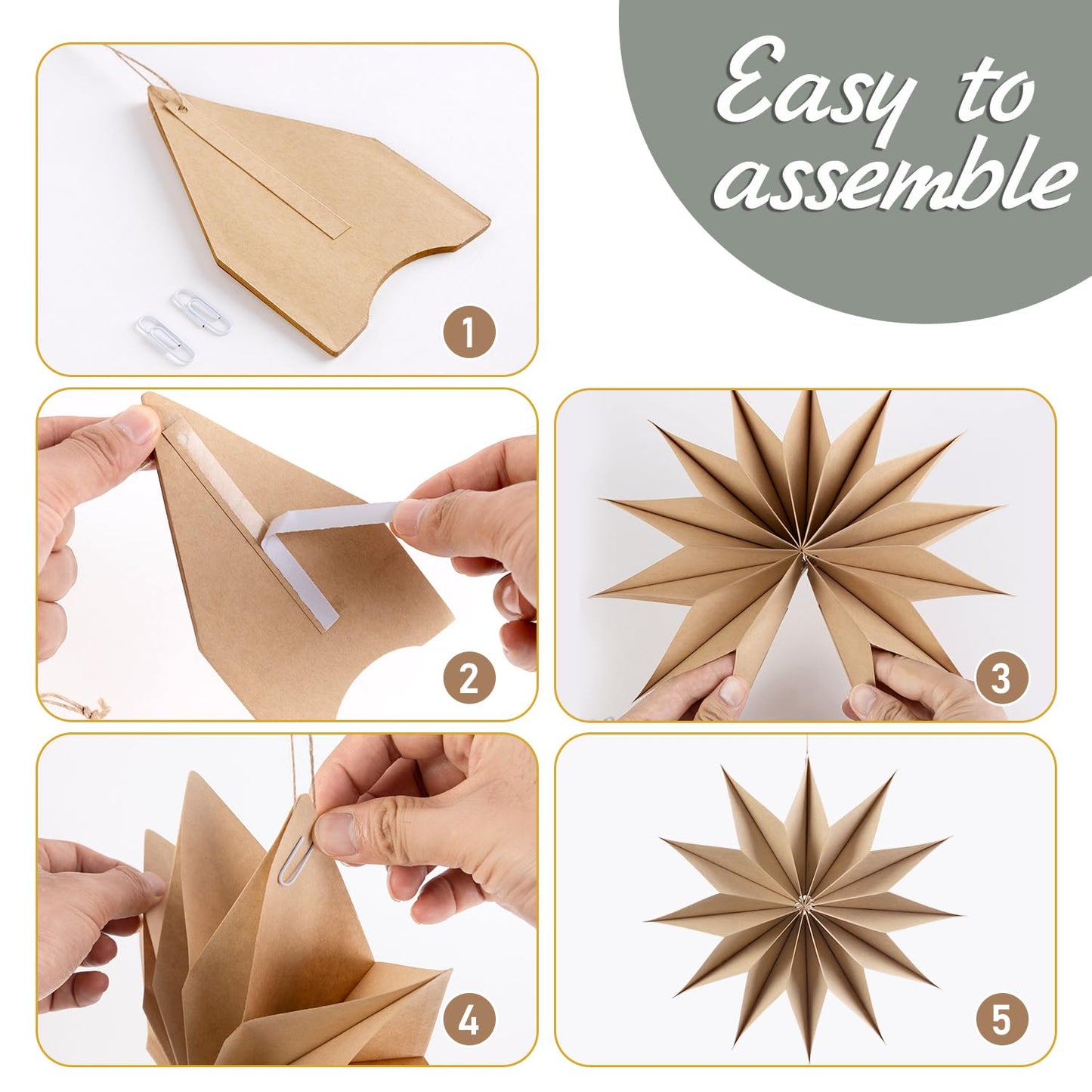 SUNBEAUTY 3 Pcs 12-Pointed Paper Star Brown Grey White Lanterns 12 Inch Christmas Hanging Lamp Shade Wedding Birthday Christmas Home Party Decorations
