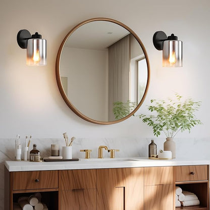Metal Sconces Wall Lighting with Clear Glass Shade, Bathroom Vanity Light Matte Black Wall Sconce, Modern Wall Light Fixtures