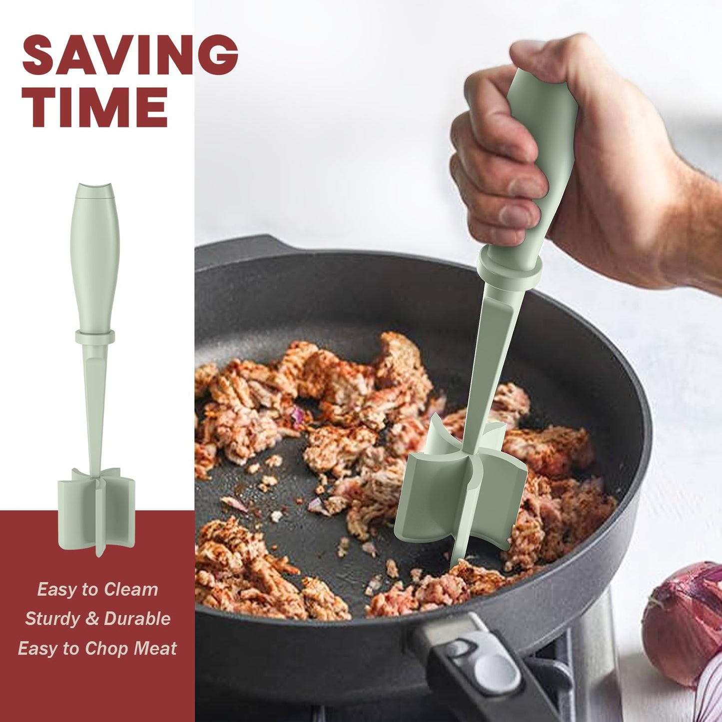 Meat Chopper, Hamburger Grinder, Premium Heat Resistant Smasher for Ground Beef, Burger Grinder Nylon Potato Mix Tool, Meat & Poultry Tenderizers-Black