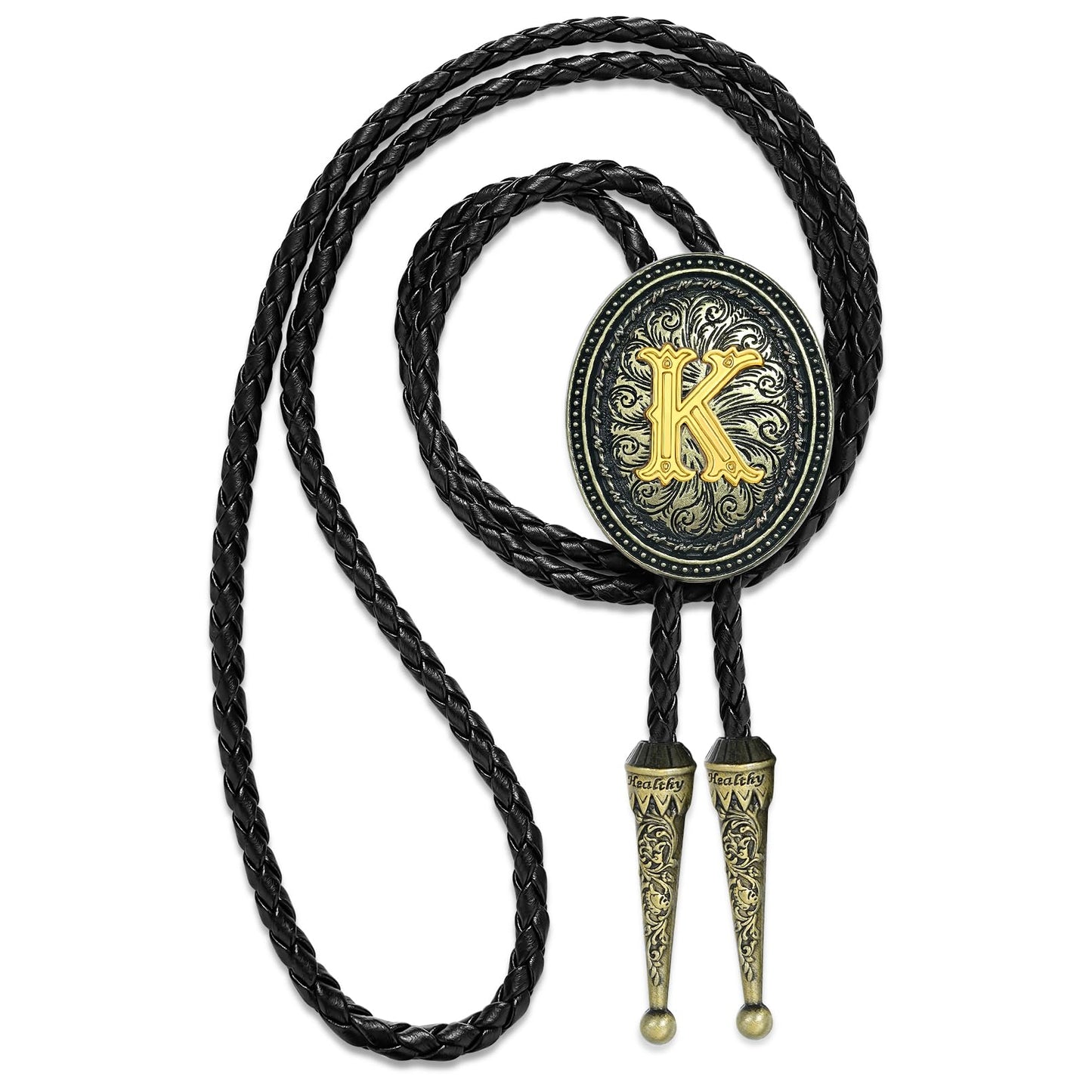 Sintcach Bolo Tie for Men Women, Western Cowboy Initial Letter Bolo Ties, Vintage Leather Necktie Western Accessories Cowboy Gifts, K