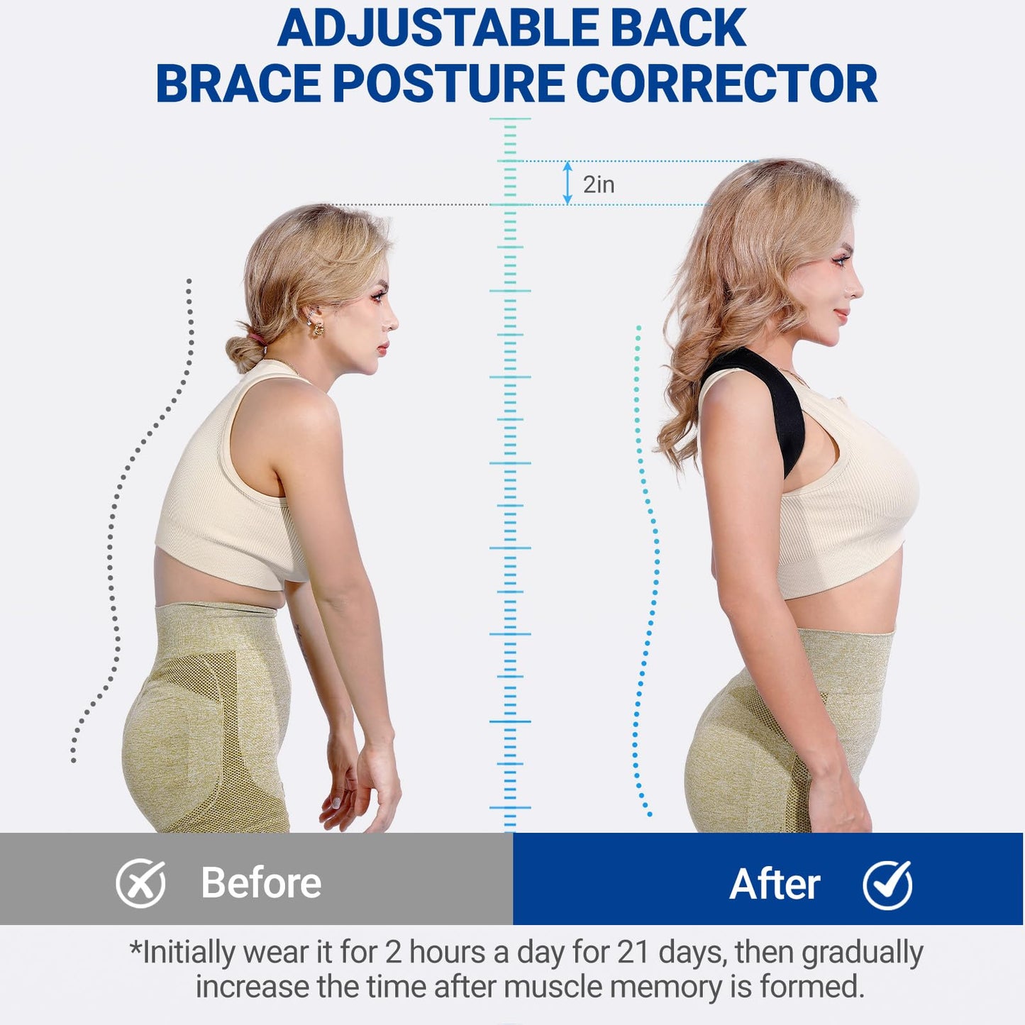 Posture Corrector for Women and Men, Adjustable Upper Back Brace, Spine Support Straightener, Neck, Shoulder, Back and Lumbar Pain Relief, Comfortable & Breathable