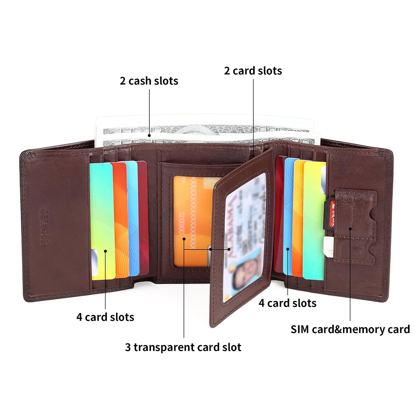 Trifold Wallets for Men Genuine Leather Large Capacity RFID Blocking, Includes Id Window and Credit Card Holder,Mens Wallets Leather (Coffee)
