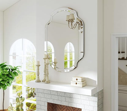 Large Oval Decorative Mirrors, 47" x 32" Living Rroom Mirror with Mirrored Frame, Accent Beveled Mirror for Dining Room Bathroom Bedroom Entryway, Vanity Mirror Hang Horizontally or Vertically