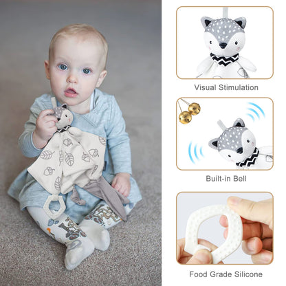 Fvntuey Baby Shower Gifts, Baby Boy Gifts Basket Includes Newborn Blanket Baby Lovey Security Blanket Wooden Rattle Toy, Funny Baby Bibs Socks & Greeting Card - Baby Gift Set Newborn Shower Basket