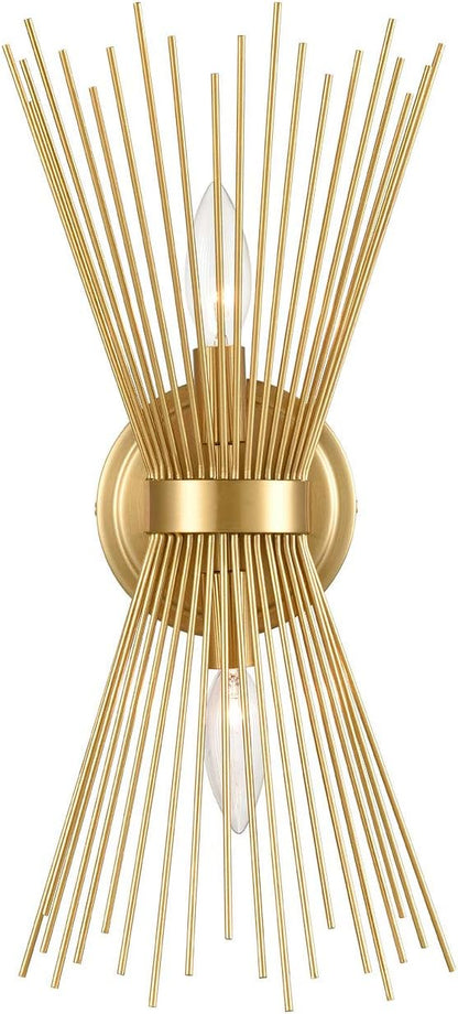 YUBOLE Brass 2-Light Vanity Light Mid-Century Modern Starburst Wall Sconce Lamp Sunburst Sconce Art Decor