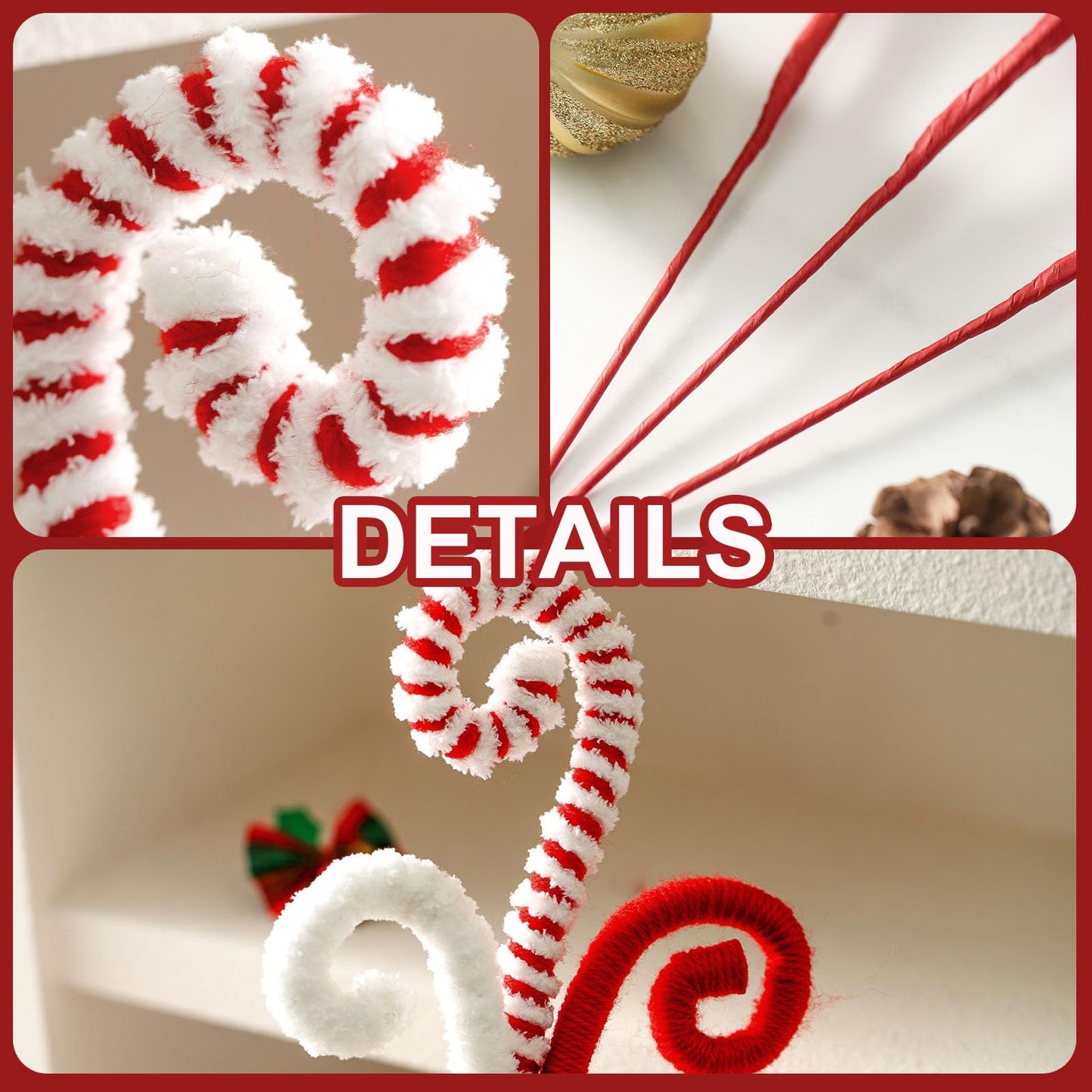 ZHANYIGY 6PC Set Red/Green Christmas Tree Decorations Picks Christmas Woolen Candy Curly Pick, Christmas Tree Toppers Decorations Home Office Vase Party Ornaments (RED)