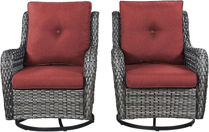 Rilyson Patio Chairs Rocking Swivel Chiar - 2 Piece Outdoor Wicker Furniture Chairs Set Rattan Rocker Chairs with High Back and Deep Seating for Outside Porch Deck Garden(Mixed Grey/Red)