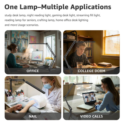 Upgrade Swing Arm LED Desk Lamp with Clamp, 80 LED Beads, 5 Color Modes & 11 Brightness Levels, 360° Adjustable Arm, Eye-Caring Light CRI95, Timer & Memory Function, for Office, Study, Crafting