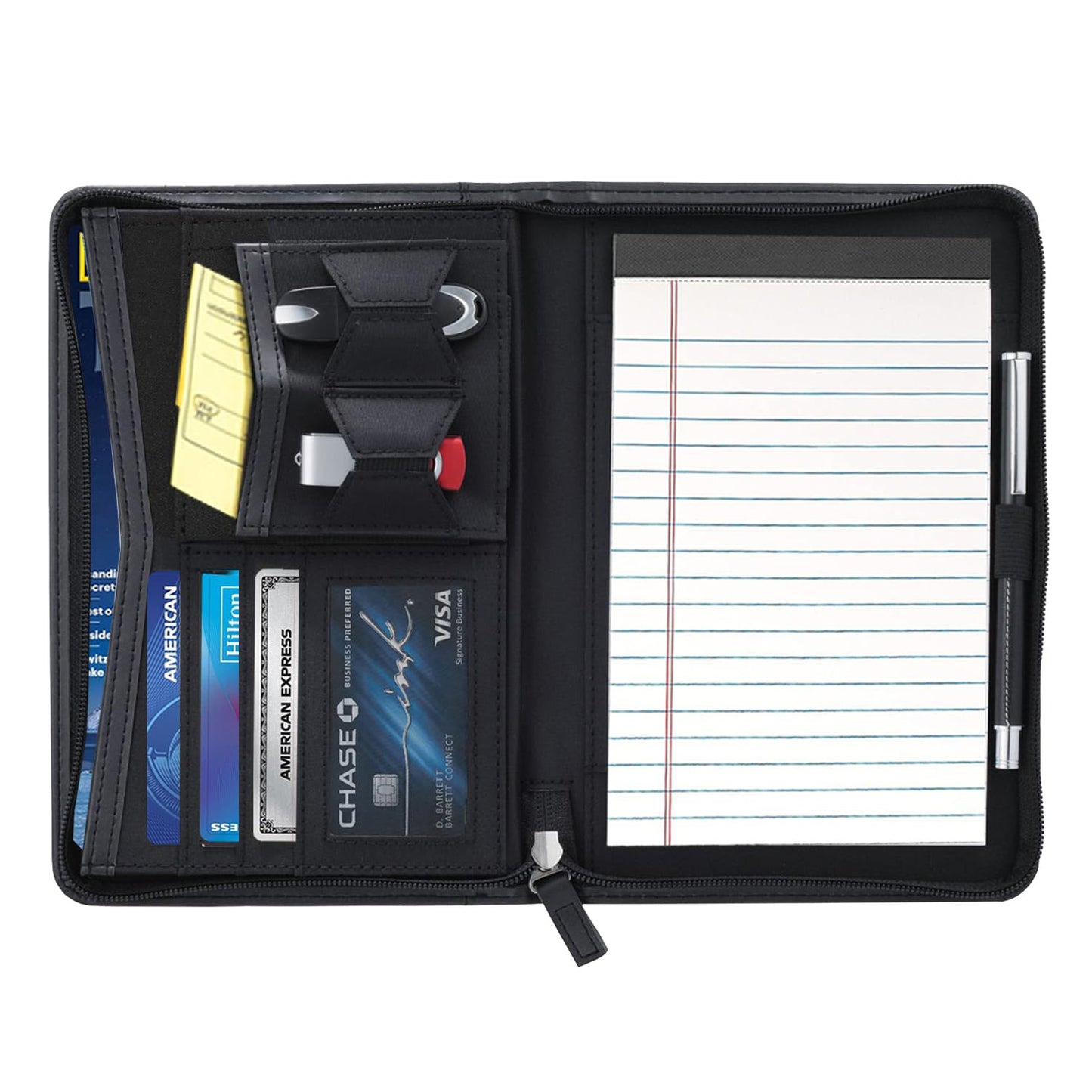 Gorbado Small Portfolio Organizer, A5 Zippered Business Portfolio, Junior Padfolio Folder Binder for Women & Men, 5 x 8 Writing Pad Included, Black