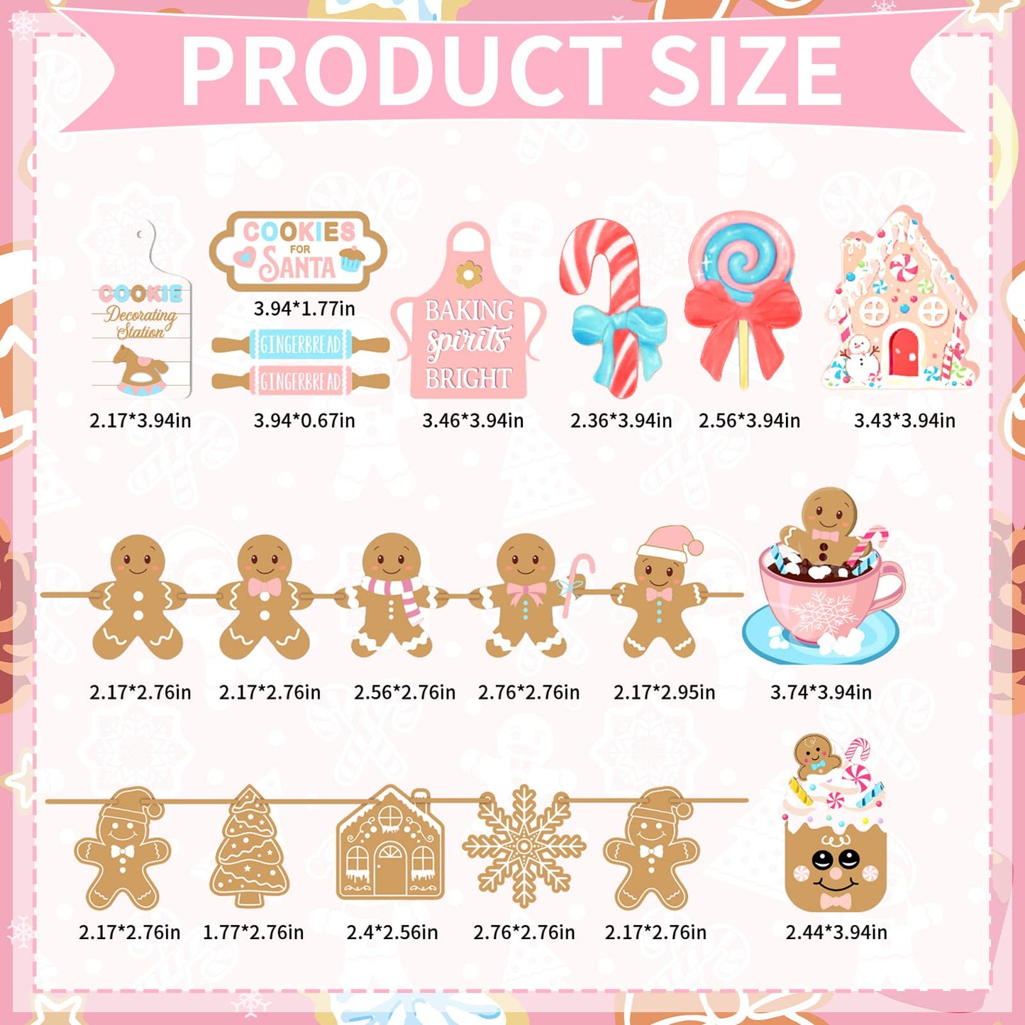 Chunful 20 Pcs Christmas Gingerbread Tiered Tray Decor Pink Pastel Wooden Tiered Tray Decoration Set Winter Table Signs Xmas Tree Snowflake Tabletop Centerpieces for Farmhouse Shelf Office Home