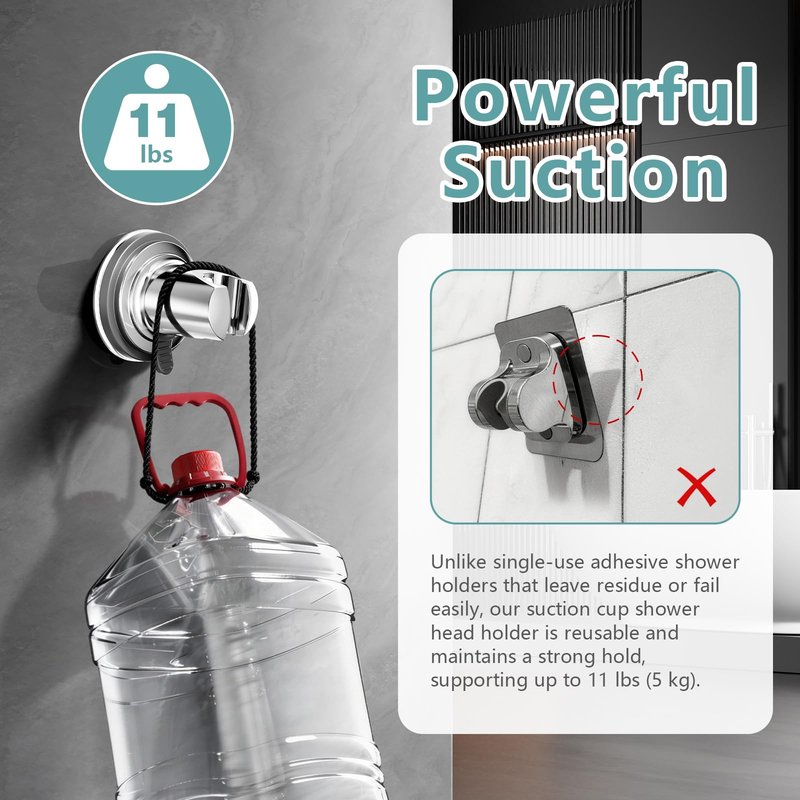 EAARSUO Handheld Shower Head Holder Suction, Removable No Drill Shower Wand Bracket Wall Mount, Vacuum Suction Cup Showerhead Holder Adhesive (1, Chrome)