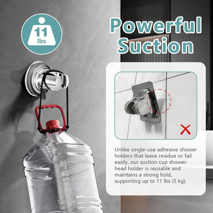 EAARSUO Handheld Shower Head Holder Suction, Removable No Drill Shower Wand Bracket Wall Mount, Vacuum Suction Cup Showerhead Holder Adhesive (1, Chrome)