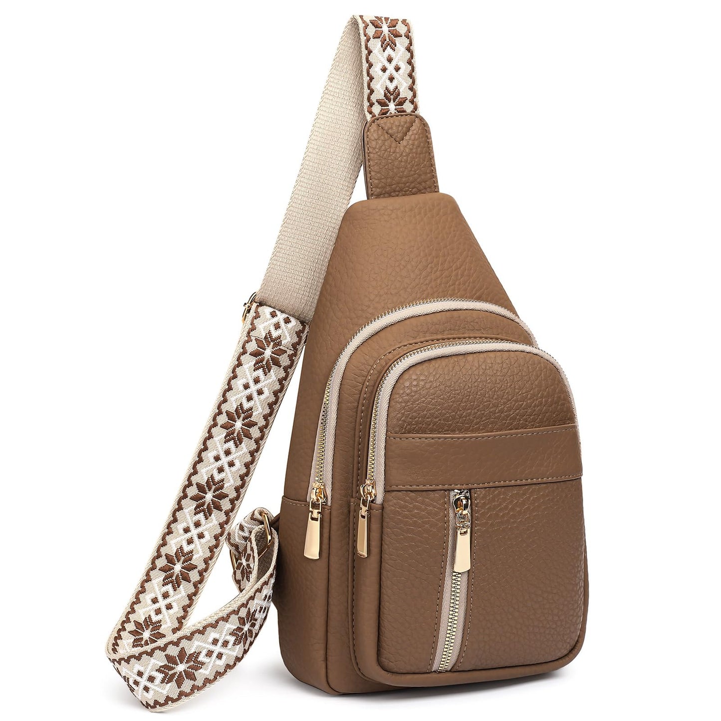 FALAN MULE Small Crossbody Sling Bags Fanny Packs Leather Purses Chest Bag for Women (Khaki)