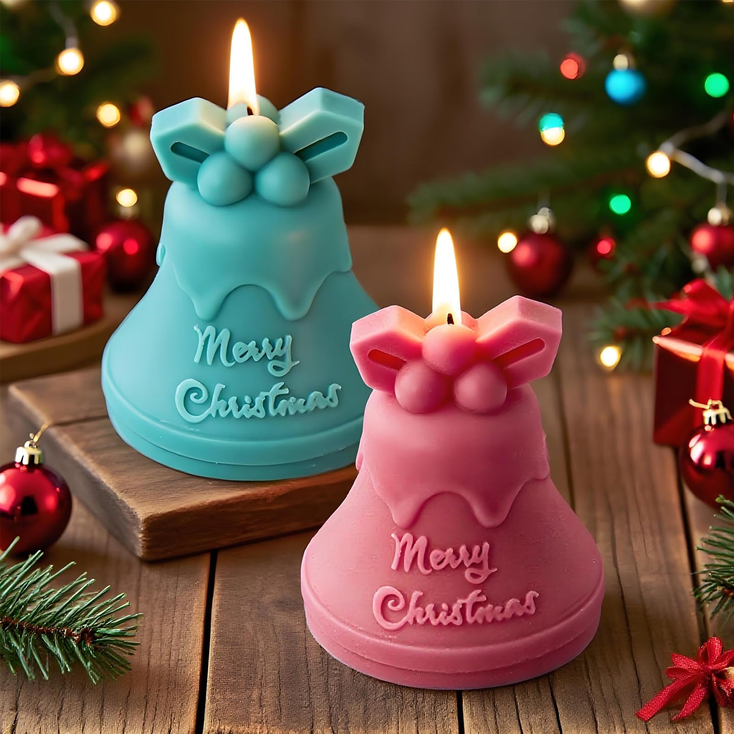Wehous 2PCS Christmas Bell Silicone Molds for Resin Candle Soap Making, 3D Bell Candle Molds for Candle Making, Christmas Ornament Keychain Pendant Wall Hanging Car Freshie Art Craft Mold Kit Decor