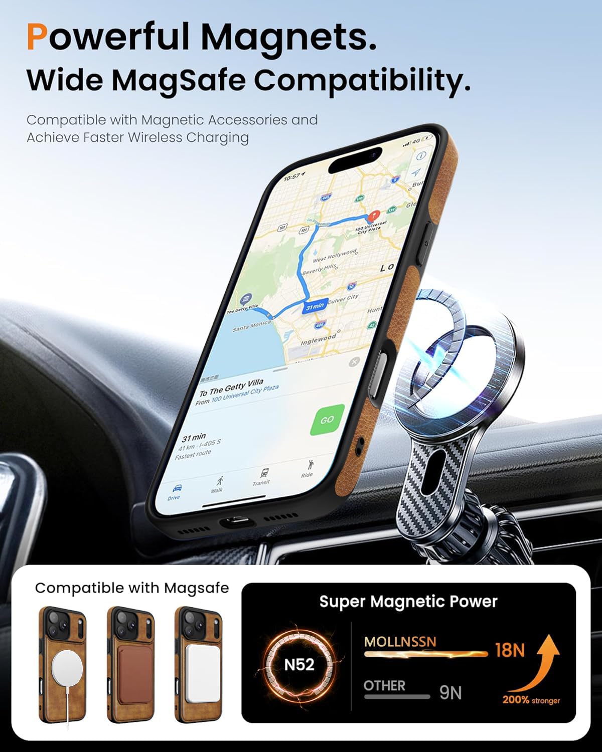 MOLLNSSN Magnetic for iPhone 17 Pro Max Leather Case, [Compatible with Magsafe] Business Classic Style Shockproof Men Women，Protective Slim fit Phone Cover for iPhone 17 Pro Max, Brown