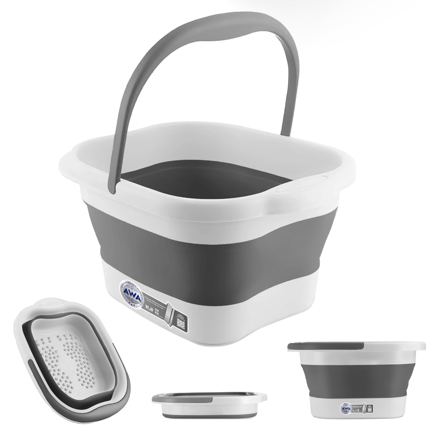 American Wellness Authority AWA Extra Large foot bath basin - Sturdy plastic soak tub For Soaking feet and Pedicure At Home Spa Kit Women Men (Grey Basin), 1.0 Count
