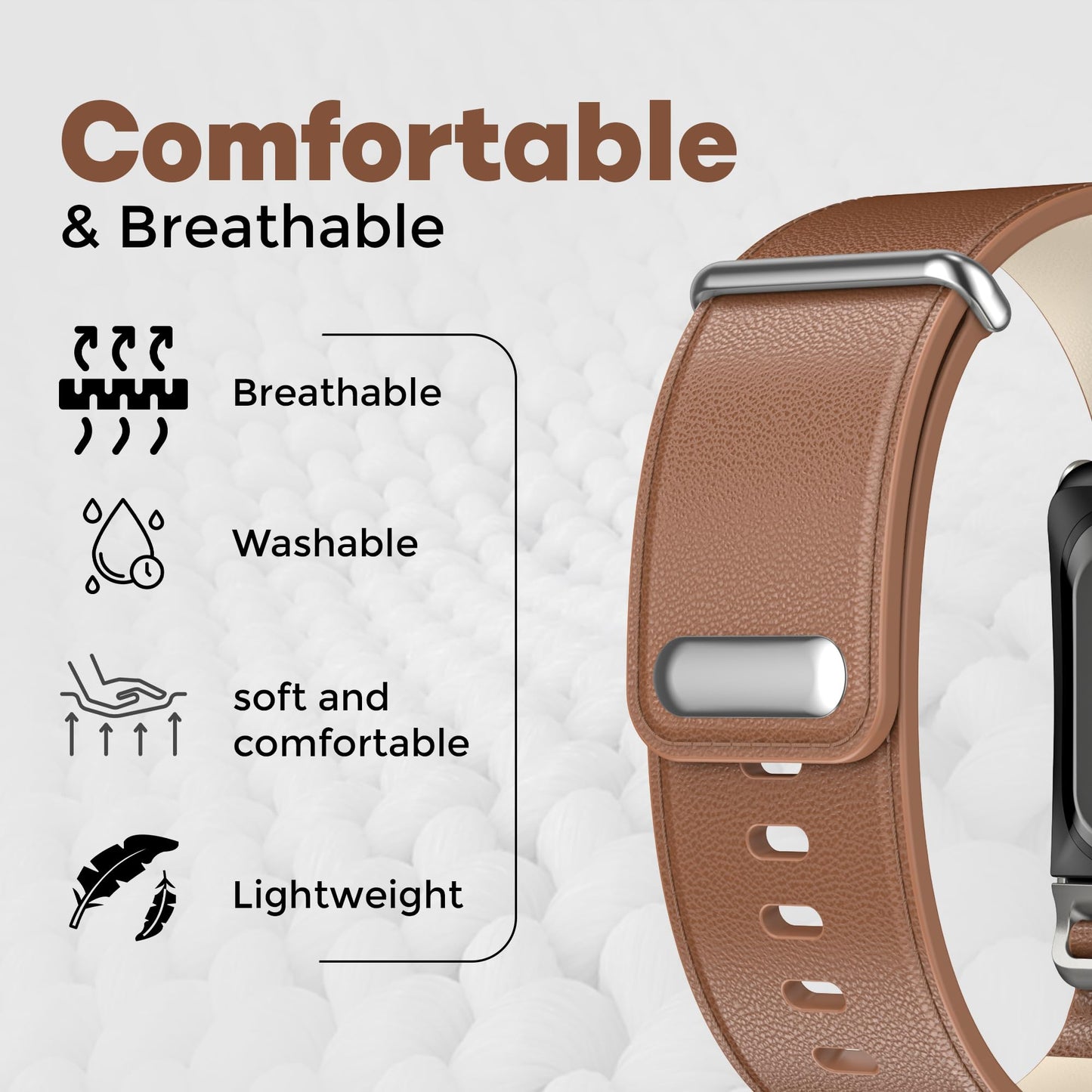 DADO Luxe Tapered Leather Replacement Band Compatible with WHOOP 5.0, One, Peak, and Life Fitness Tracker – Durable & Comfortable | Not for Whoop Gen 4 (Brown Silver, One/Peak)