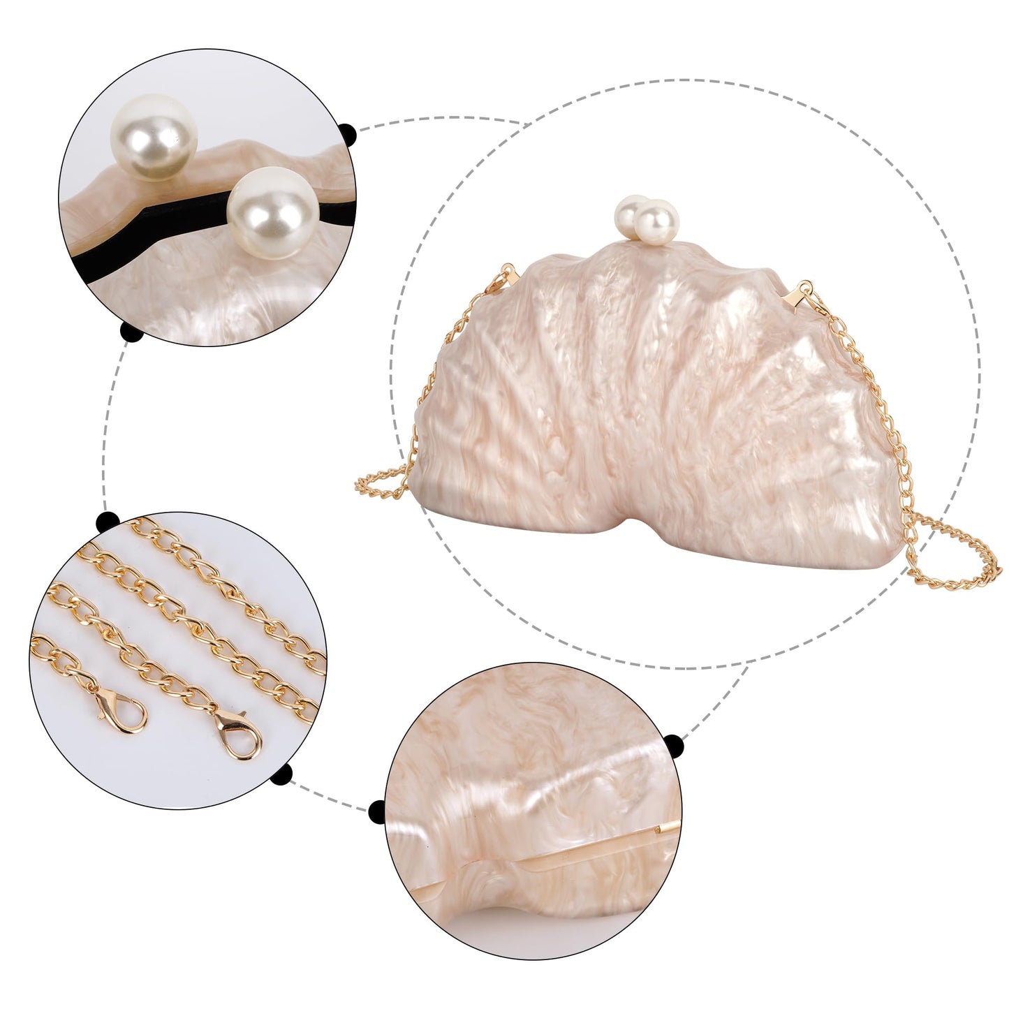 Women Seashell Evening Bag Purse Mermaid Chain Strap Clutch Handbag Shoulder Bag