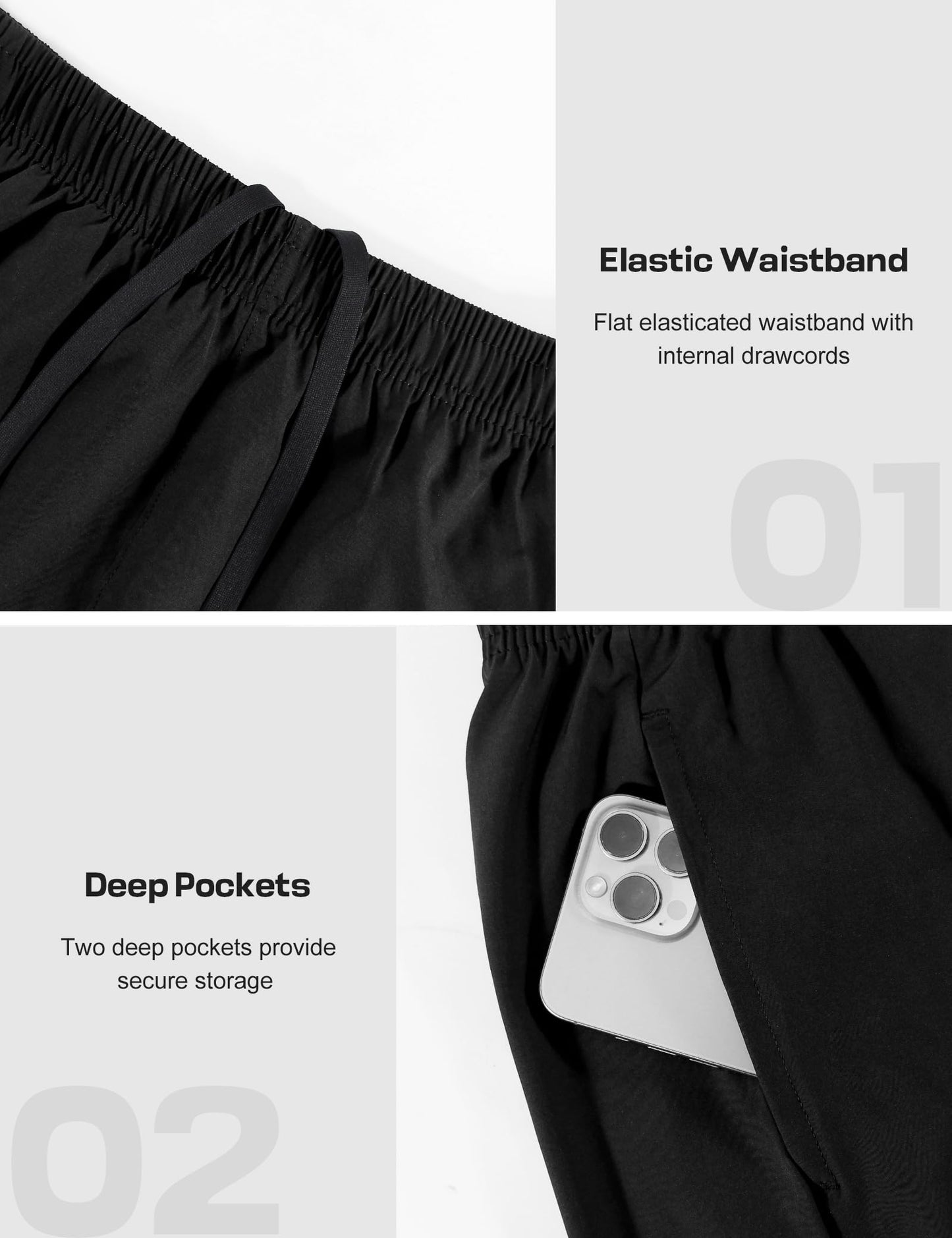 Naarts Men's Athletic Shorts 9'' Quick Dry Workout Running Shorts Lightweight Sports Gym Basketball Shorts with Pockets Black,Large