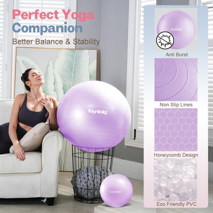 kisnbld Exercise Ball, Extra Thick Yoga Ball for Workout Pregnancy Stability, 4 Sizes Anti-Burst Balance Ball with Foot Pump - Heavy Duty Fitness Ball Chair for Office, Home & Gym