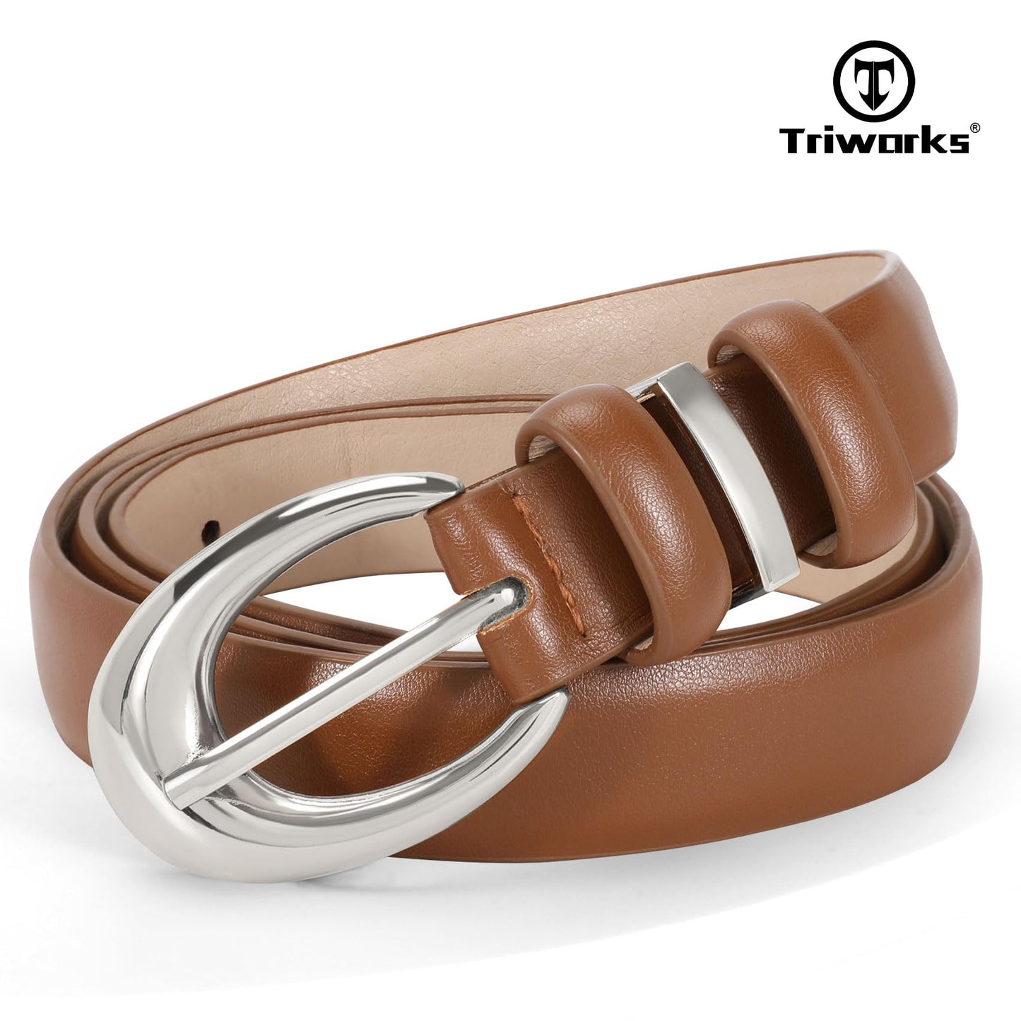 TRIWORKS 3 Pack Women Leather Belt for Jeans Pants Fashion Ladies Faux Leather Belt with Silver Buckle