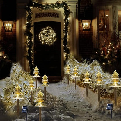Christmas Solar Pathway Lights, Solar Tree Lights with Stake Landscape Lights Outdoor Waterproof Christmas Decorative Lights for Garden Yard Lawn Patio Walkway, 10 Pack