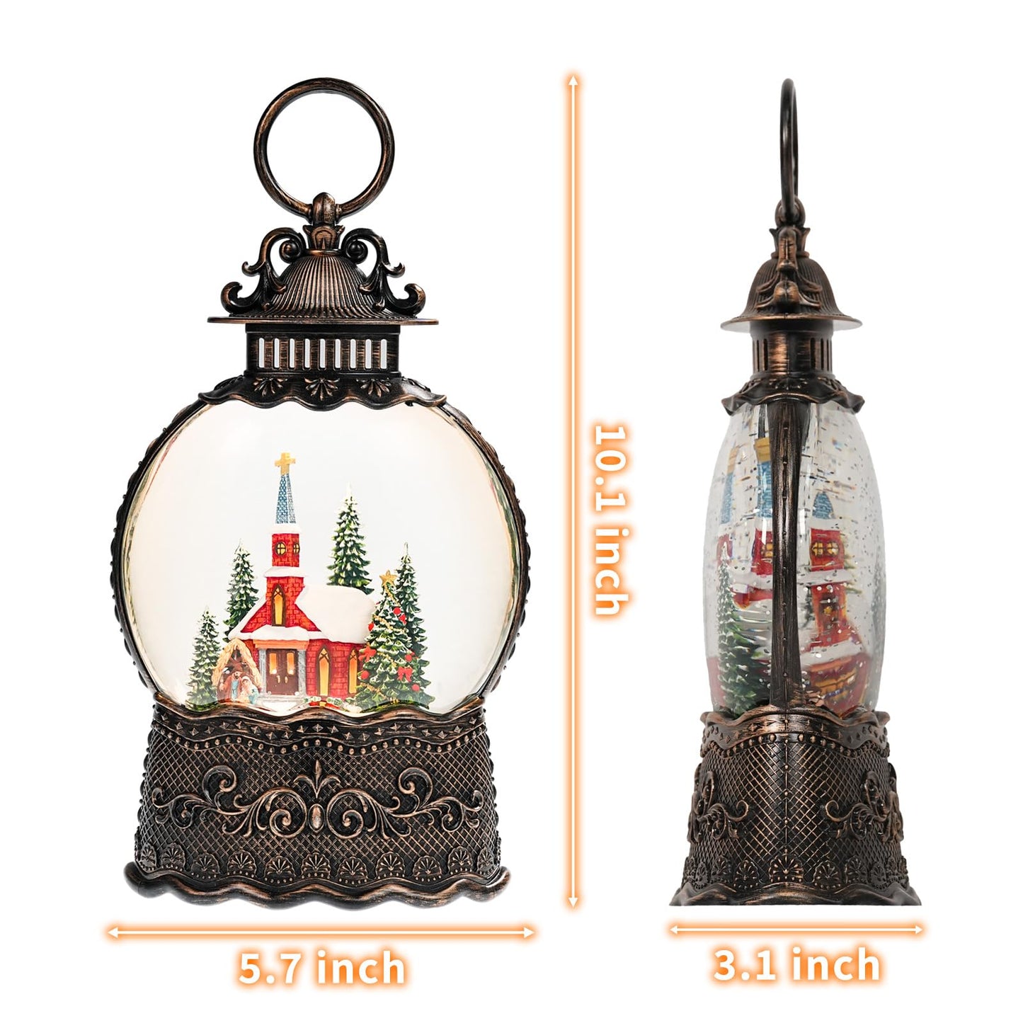 Snow Globe with Church, Light Up Christmas Snow Globes with Music Timer - USB Plug or Battery Operated Glitter Globe Indoor Christmas Decorations