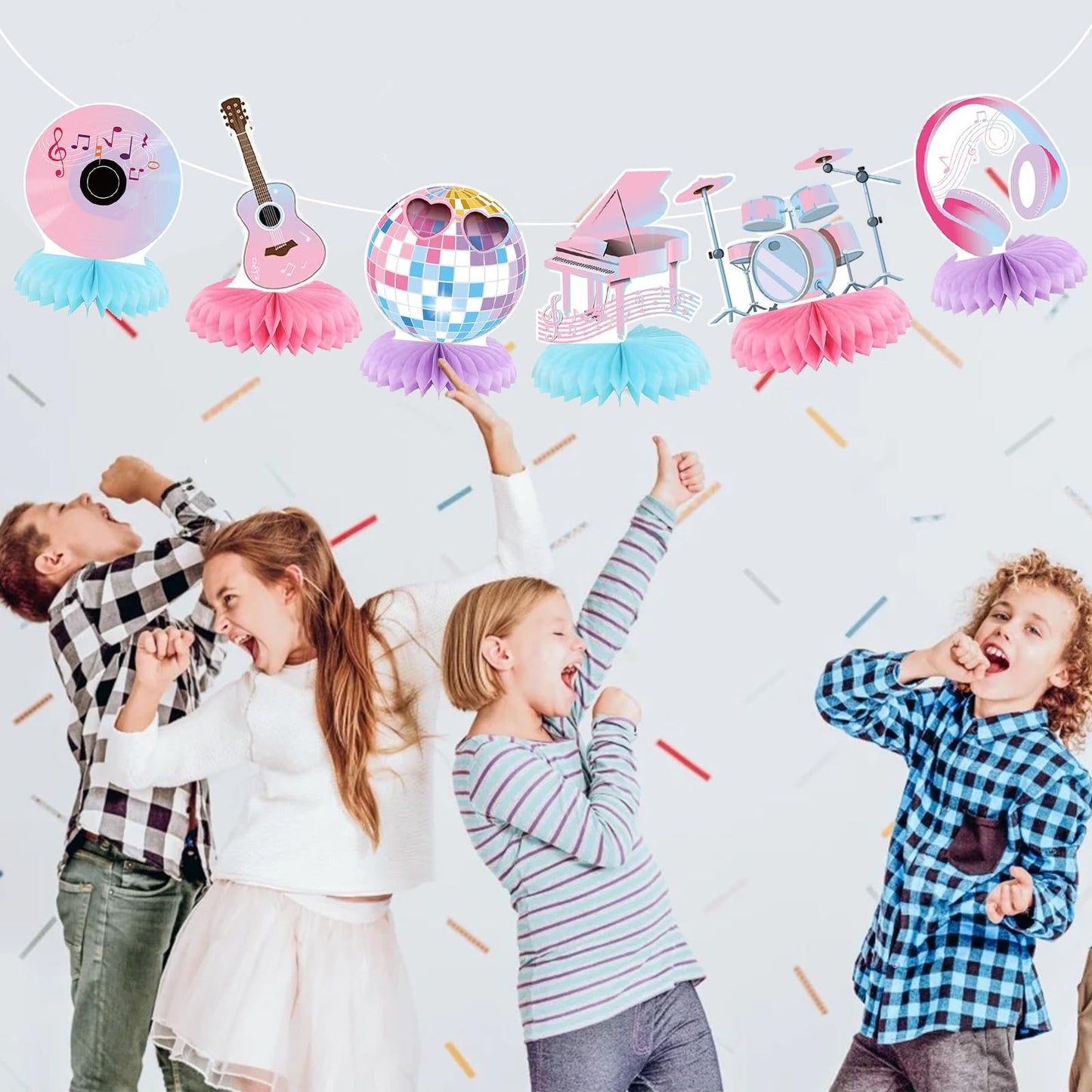 Popular Birthday Party Decorations Music Party Honeycomb Centerpieces Guitar Themed Decorations for Girls Birthday Fans Celebration Supplies