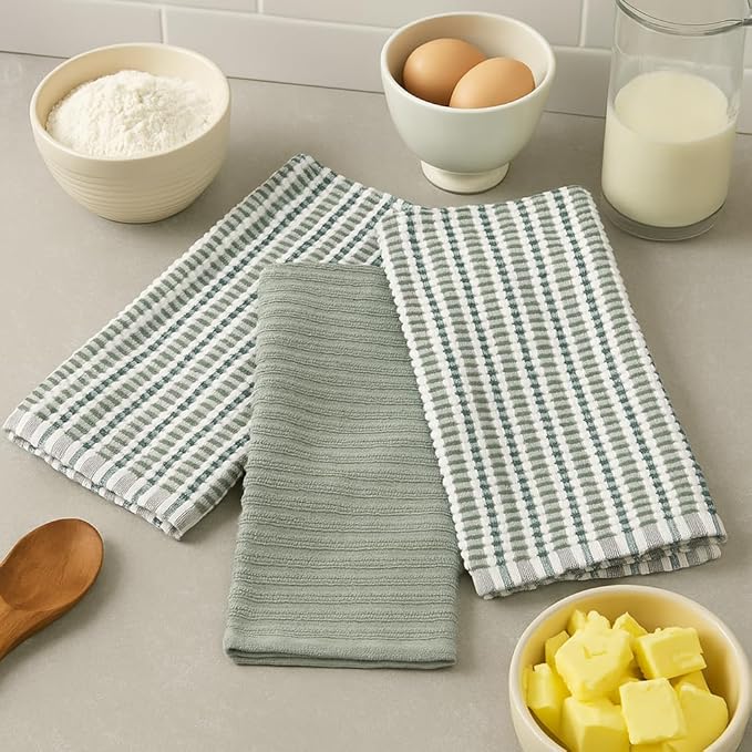 Serafina Home Sage Green Kitchen Dish Towels- Set of 3 100% Cotton Soft
