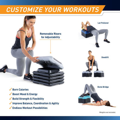 Circuit Fitness by Marcy 16 x 16 inches Adjustable Height Aerobic Step Platform with 4 Risers, Non-Slip Rubber Surface, Home Exercise Fitness Training, Aqua Green, STEP-GREEN01-4R