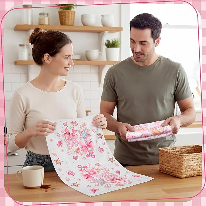 Breling Set of 6 Pink Beach Kitchen Towels Coastal Beach Dish Towel Bathroom