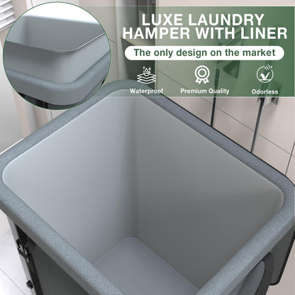 40 Gal(150L) Laundry Basket with Lid, Rolling Laundry Hamper with Wheels, Dirty Clothes Hamper with Metal Frame and Removable Bag Design, Suitable for Laundry Room, Bedroom - Grey
