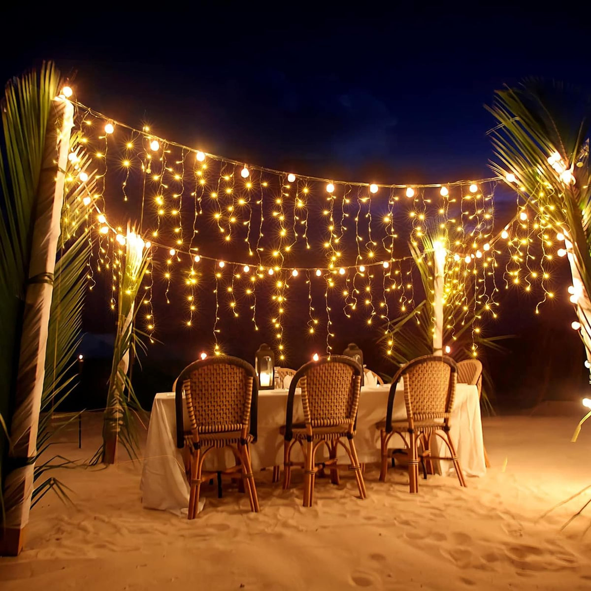Solar Christmas Lights Outdoor Waterproof Christmas Decorations Curtain Lights 320LED 29.5ft 60 Drops, Solar Powered Rechargeable Fairy Lights for Party, Wedding, Home Decorations(WarmWhite)